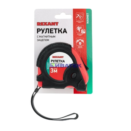 Изображение Рулетка измерительная «Профи» прорезиненный корпус, магнитная REXANT, 3 м х 16 мм  интернет магазин Иватек ivatec.ru