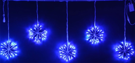 Изображение LED подвески Снежинки 3х0,7м соединяемые (до 5 шт.) синий 8 режимов свечения белый провод IP54, цвет  интернет магазин Иватек ivatec.ru