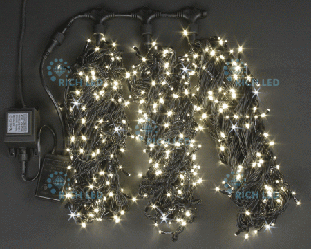 Изображение Гирлянда 3 Нити по 20м, теплый белый, 600 LED, 24В, мерцание, черный провод, IP54  интернет магазин Иватек ivatec.ru