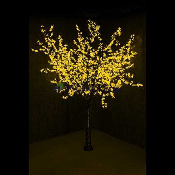 Светодиодное дерево "Сакура", высота 2,4м, диаметр кроны 2,0м, Желтые светодиоды, IP 54, понижающий