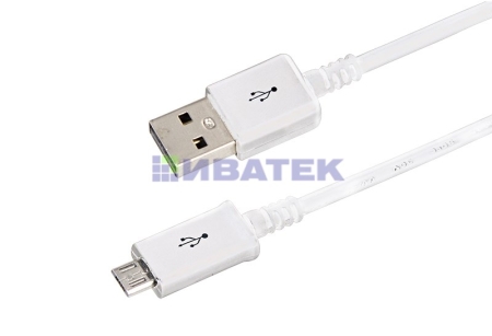 Изображение USB кабель microUSB длинный штекер 1 м белый  интернет магазин Иватек ivatec.ru