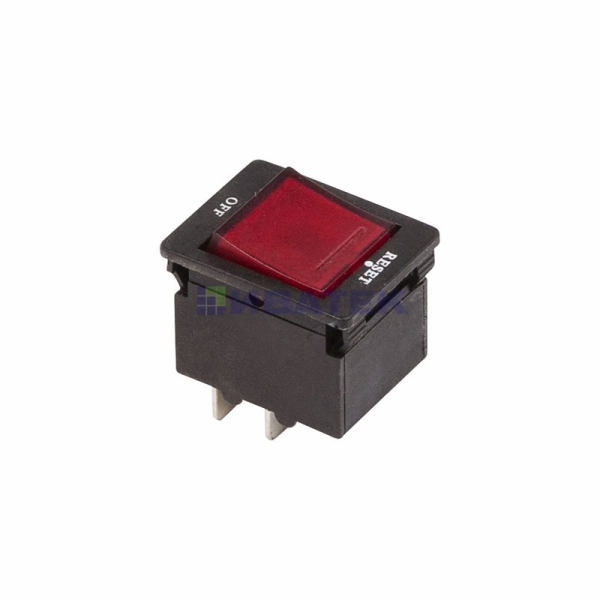 Выключатель - автомат клавишный 250V 10А (4с) RESET-OFF красный  с подсветкой  REXANT  (уп 10шт)