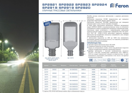 Изображение Уличный светильник со светодиодами (консольный) 230V, SP2919,150LED*150W - 6400K  AC100-265V/ 50Hz цвет серый (IP65)  интернет магазин Иватек ivatec.ru