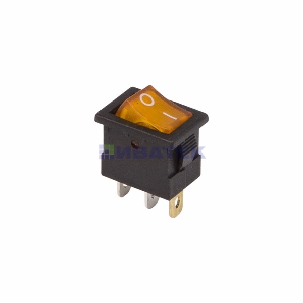 Выключатель клавишный 12V 15А (3с) ON-OFF желтый  с подсветкой  Mini  REXANT  (уп 10шт)