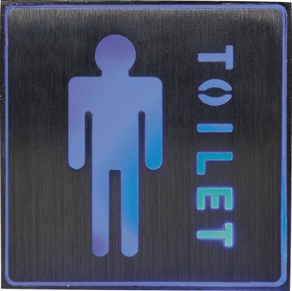 Аккумуляторная вывеска, EL53 1 LED  AC "Туалет мужской" синий 110*110*20 мм, серебристый