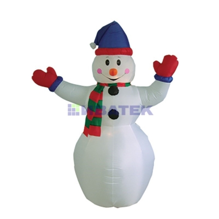 Изображение 3D фигура надувная "Снеговик с шарфом", размер 180 см, внутренняя подсветка 2 лампы, компрессор с ад  интернет магазин Иватек ivatec.ru