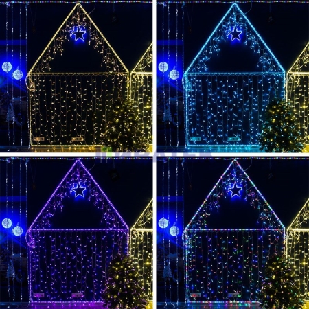Изображение Гирлянда "Светодиодный Дождь" 2х1,5м, прозрачный провод, 230 В, диоды RGB, 300 LED свечение с динами  интернет магазин Иватек ivatec.ru