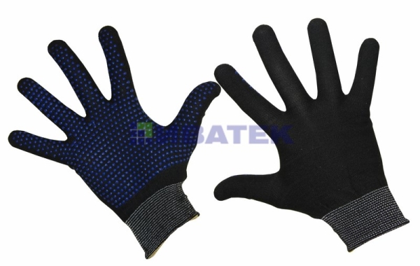 Перчатки нейлоновые с частичным покрытием ладони и пальцев «Точка» ПВХ черные