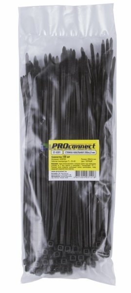 Хомут-стяжка кабельная нейлоновая PROconnect 200 x3,6мм, черная, упаковка 100 шт.