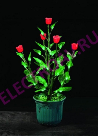 Изображение IMD-008 LED Куст розы в горшке,0,6 м., красные розы зеленые листья , 40 светодиод., 2W, 24V  интернет магазин Иватек ivatec.ru