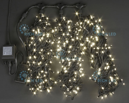 Изображение Гирлянда 3 Нити по 20м, теплый белый 600 LED, 24В, 8 режимов свечения, черный провод, IP65  интернет магазин Иватек ivatec.ru