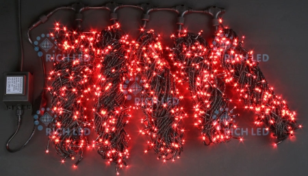 Изображение Гирлянда 5 Нитей по 20м, красный, 1000 LED, 24В, фиксинг, черный провод, IP54  интернет магазин Иватек ivatec.ru