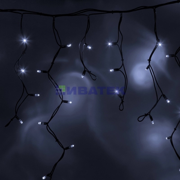 Гирлянда новогодняя Айсикл (бахрома) светодиодный, 5,6х0,9м, черный провод "КАУЧУК", 220В, диоды Бел