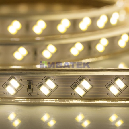 Изображение LED Лента 220В, 6.5x17мм, IP67, SMD 5730, 120 LED/м, Теплый белый, 100м(упак 100м)  интернет магазин Иватек ivatec.ru
