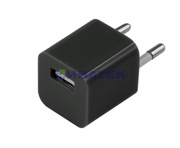 Сетевое зарядное устройство «Квадрат» USB (СЗУ) (1000 mA) черное(10 шт./упак)