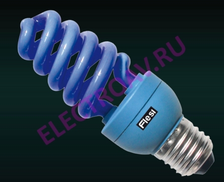 Изображение Энергосберегающая лампа Flesi Spiral Color 15W 220V E27 Blue 124x45, синий, HS15B04E27 ( 100шт/кор)  интернет магазин Иватек ivatec.ru