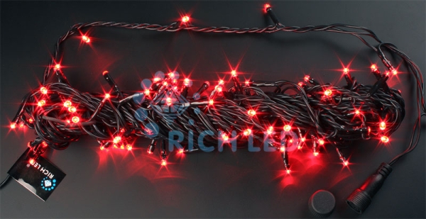 Светодиодная гирлянда Нить 10 м, 100 LED, 24 В, соединяемая,красная, черный провод