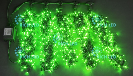Изображение Гирлянда 5 Нитей по 20м, зеленый, 1000 LED, 24В, фиксинг, черный провод, IP54  интернет магазин Иватек ivatec.ru