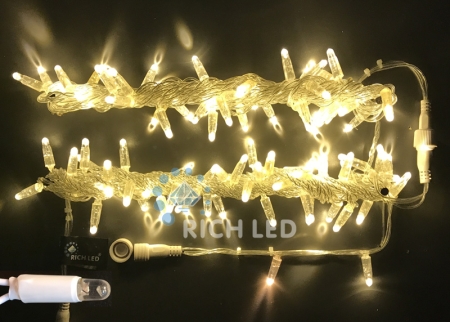 Изображение Светодиодная гирлянда Rich LED 10 м, 100 LED, 220 В, соединяемая,влагозащитный колпачок, желтая, про  интернет магазин Иватек ivatec.ru