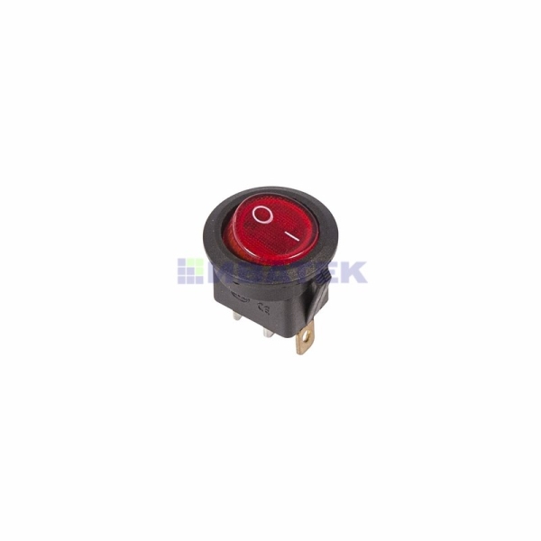 Выключатель клавишный круглый 250V 6А (3с) ON-OFF красный  с подсветкой  REXANT (уп 10шт)