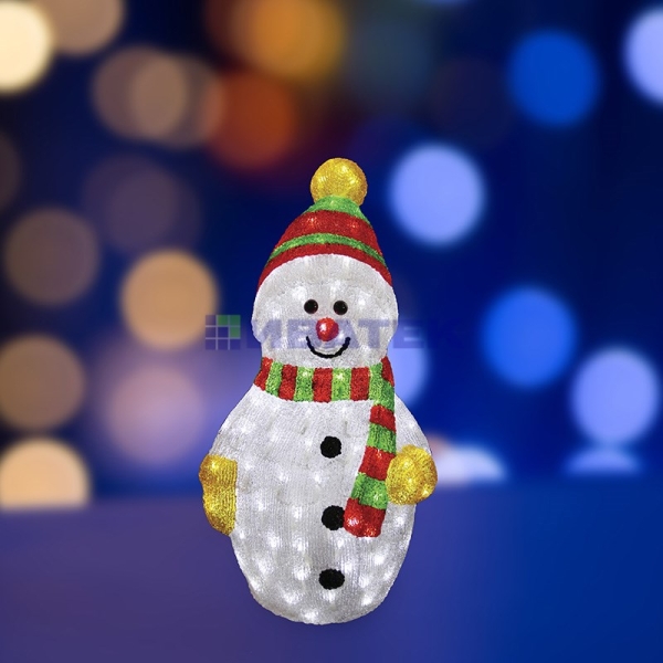 Акриловая светодиодная фигура "Снеговик с шарфом" 60 см, 200 светодиодов, IP 44, понижающий трансфор