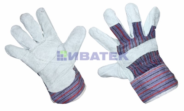 Перчатки спилковые (спилок + х/б ткань), кожевенный спилок класса АВ, материал подкладки 100 % х/б