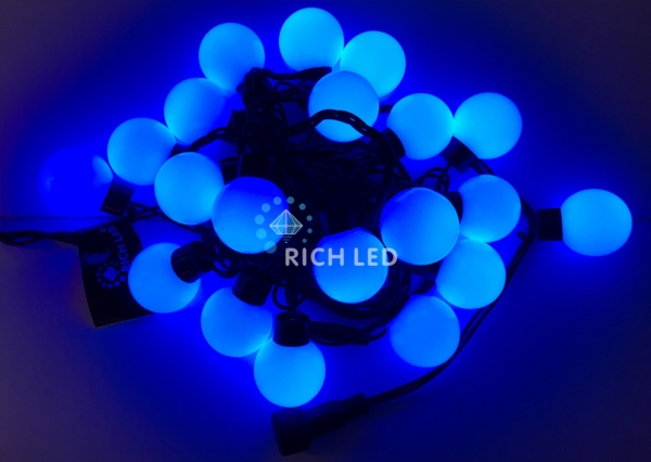 LED гирлянда Большие Шарики соединяемая (до 20шт.) 20LED синий 220В пост. свеч. черный провод IP65,