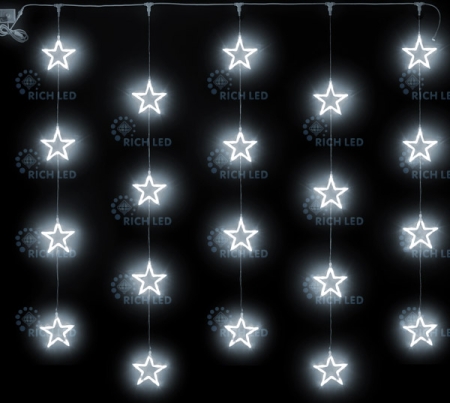 Изображение Светодиодный узорный занавес Rich LED Снежинки, 2*2, постоянное свечение, цвет: белый, провод: прозр  интернет магазин Иватек ivatec.ru