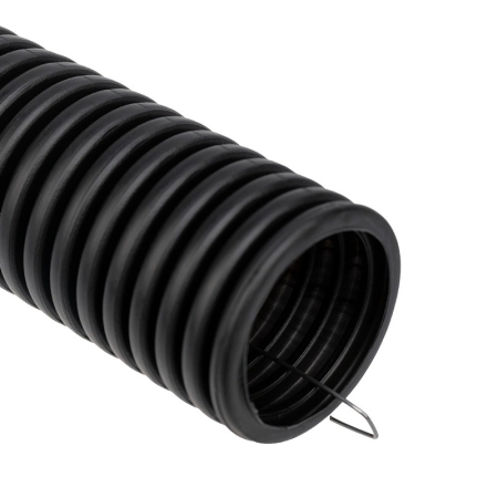 Изображение Труба гофрированная из ПНД, с зондом, черная, Ø40 мм (бухта 15 м/уп.) REXANT  интернет магазин Иватек ivatec.ru