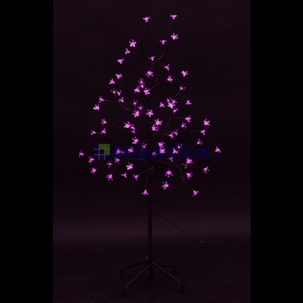 Дерево комнатное "Сакура", коричневый цвет ствола и веток, высота 1.2 метра, 80 светодиодов розового