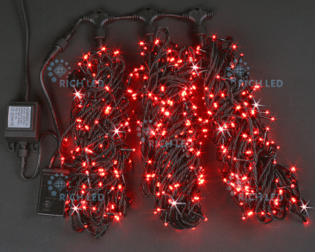 Изображение Гирлянда 3 Нити по 20м, красный, 600 LED, 24В, мерцание, черный провод, IP54  интернет магазин Иватек ivatec.ru