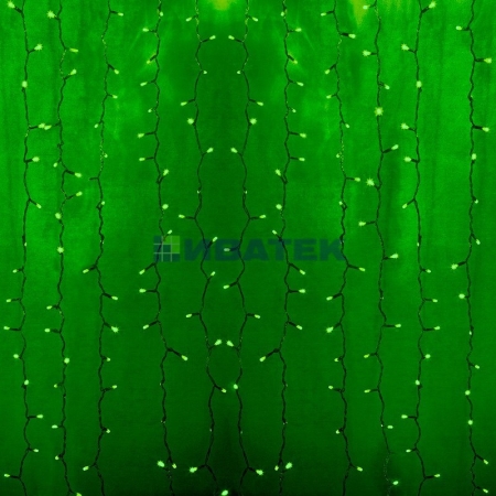 Изображение Гирлянда новогодняя "Светодиодный Дождь" 2х3м, постоянное свечение, прозрачный провод, 220В, Зеленый  интернет магазин Иватек ivatec.ru