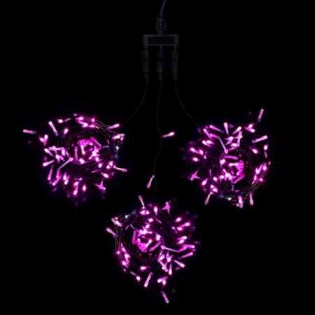 Изображение 03-105 Комплект 3 Розовых Нити с Мерцанием Белого Диода по 20м, 600 LED, Провод Черный ПВХ, IP54  интернет магазин Иватек ivatec.ru