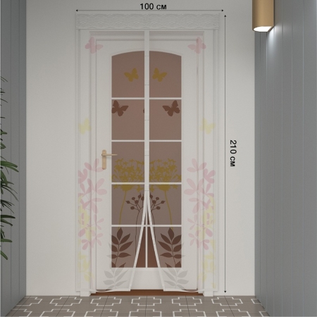 Изображение Дверная антимоскитная сетка цвет с цветами 210х100 см (магниты пришиты по всей длине сетки!)  интернет магазин Иватек ivatec.ru
