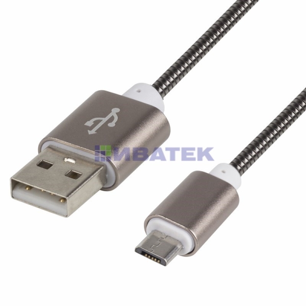 USB кабель microUSB, шнур в металлической оплетке черный