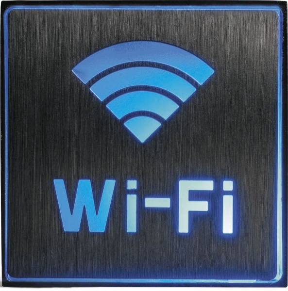 Аккумуляторная вывеска, EL51 1 LED  AC "Wi-fi" синий 110*110*20 мм, серебристый