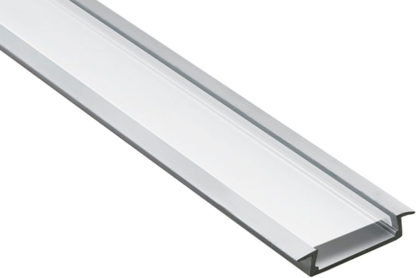 Профиль для ленты светодиодной  12V, CAB252 встраиваемый широкий, серебро , 2м ( в комплекте 2 заглушки)