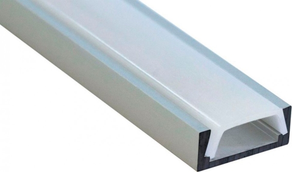 Профиль для ленты светодиодной  12V, CAB262 накладной низкий с заглушками  серебро , 2м ( в комплекте 2 заглушки, 4 крепежа)