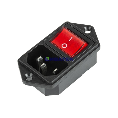 Изображение Выключатель клавишный 250 V 6 А (4с) ON-OFF красный с подсветкой и штекером C14 3PIN  REXANT  (уп 10шт)  интернет магазин Иватек ivatec.ru
