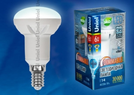Изображение Лампа светодиодная диммируемая  LED-R50-6W/NW/E14/FR/DIM ALP01WH  интернет магазин Иватек ivatec.ru
