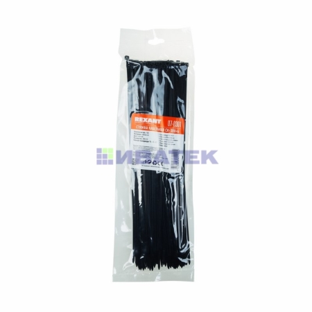 Изображение Хомут-стяжка кабельная нейлоновая REXANT 300 x3,6мм, черная, упаковка 100 шт.  интернет магазин Иватек ivatec.ru