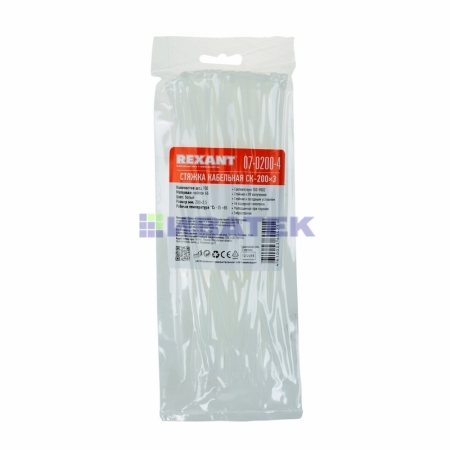 Изображение Хомут-стяжка кабельная нейлоновая REXANT 200 x2,5мм, белая, упаковка 100 шт.  интернет магазин Иватек ivatec.ru