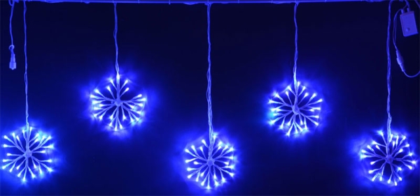 LED подвески Снежинки 3х0,7м соединяемые (до 5 шт.) синий 8 режимов свечения белый провод IP54, цвет