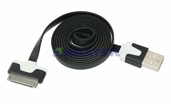 USB кабель для iPhone 4 slim шнур плоский 1 м черный(упак/10шт.)