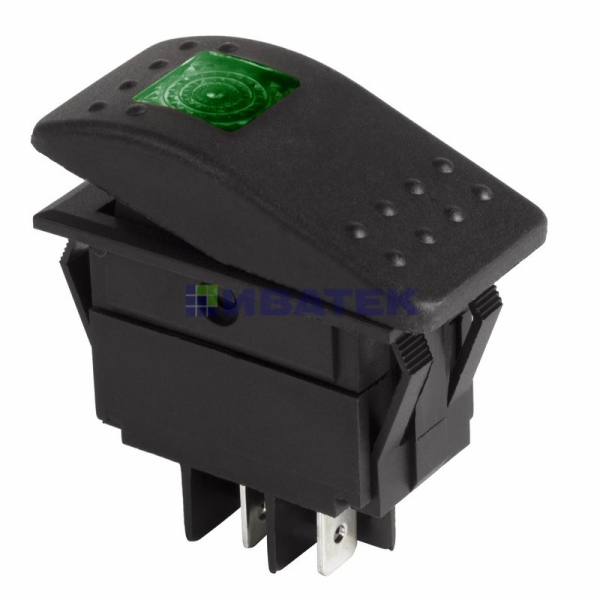 Выключатель клавишный 12V 35А (4с) ON-OFF зеленый  с подсветкой  REXANT (уп 10шт)   