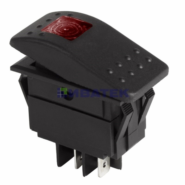 Выключатель клавишный 12V 35А (4с) ON-OFF красный  с подсветкой  REXANT  (уп 10шт)  