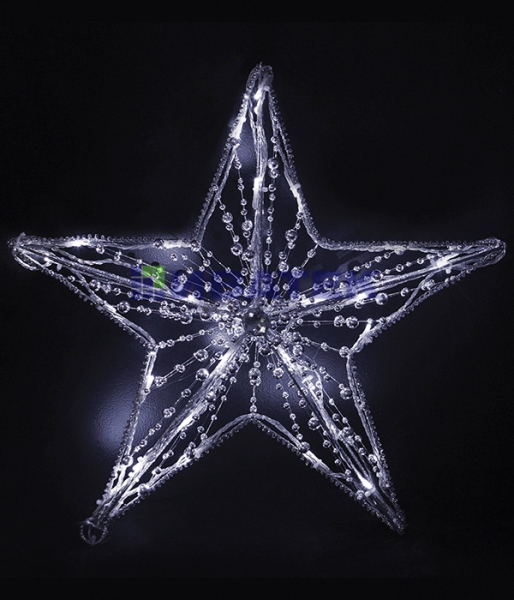 13-002 Звезда светодиодная украшенная бусинами 0,4m, 24V, прозр. пр., белый