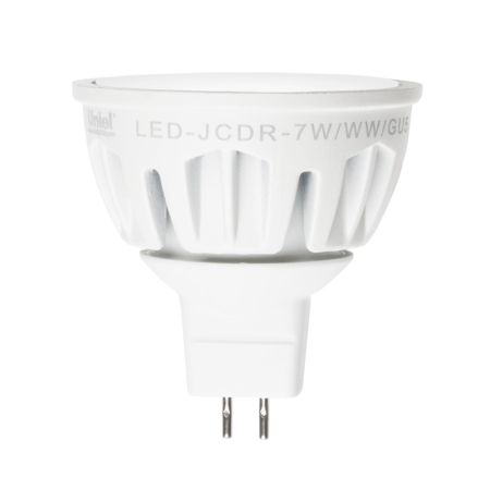 Изображение LED-JCDR-7W/WW/GU5.3/FR ALM01WH Лампа светодиодная. Материал корпуса алюминий. Цвет свечения теплый белый. Серия Merli. Упаковка пластик  интернет магазин Иватек ivatec.ru