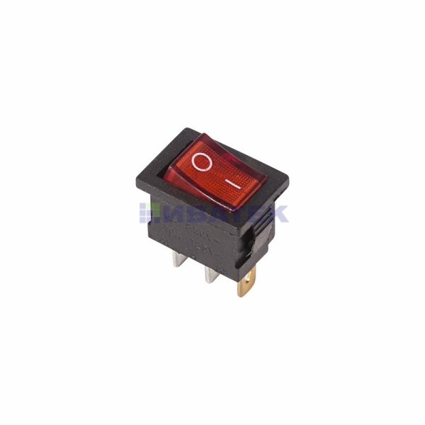 Выключатель клавишный 250V 6А (3с) ON-OFF красный  с подсветкой  Mini  REXANT (уп 10шт)