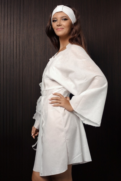 Халат женский-кимоно с рукавами спанлейс 40 гр./м. Белый  12 шт арт.004506